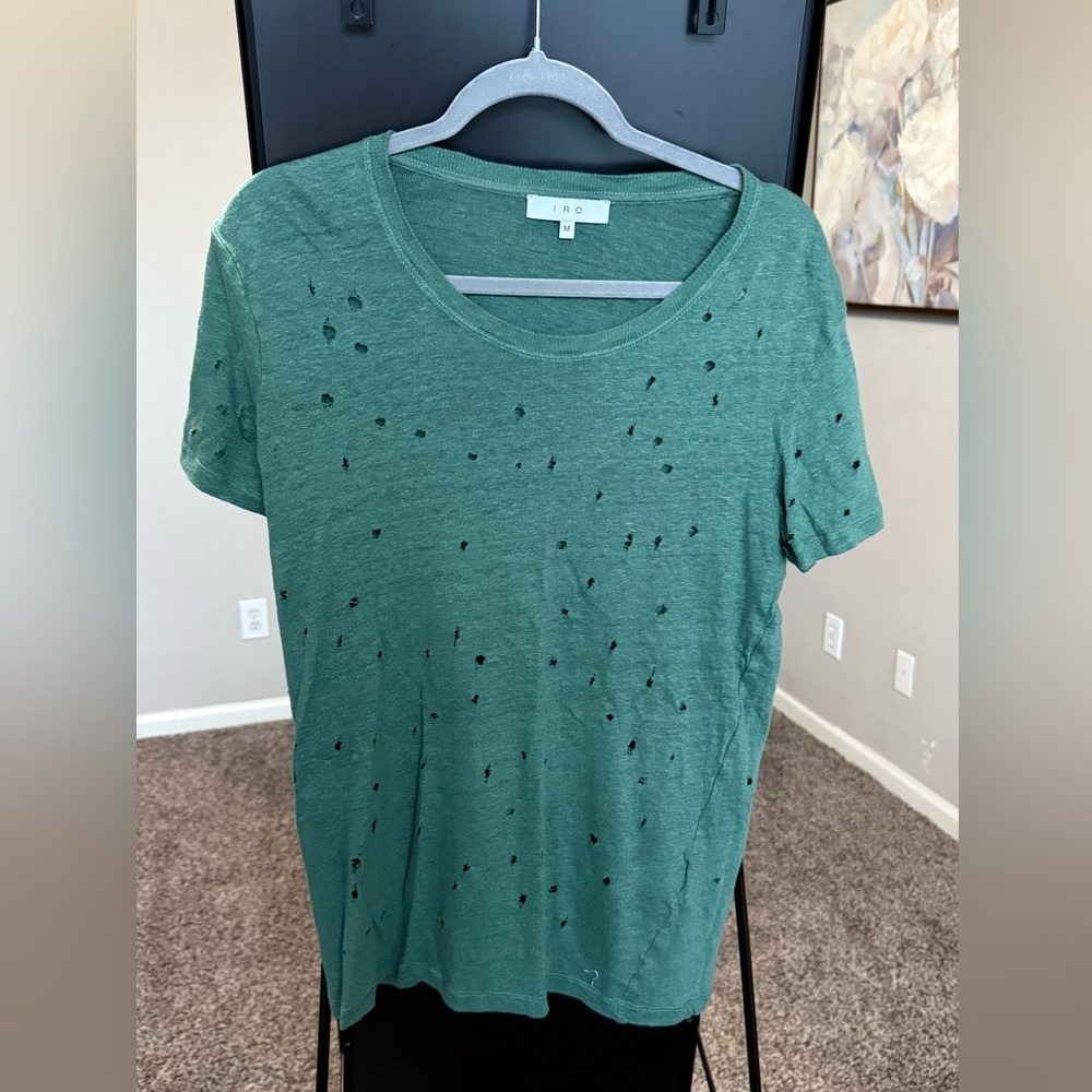 IRO Green Distressed Short Sleeve Tee